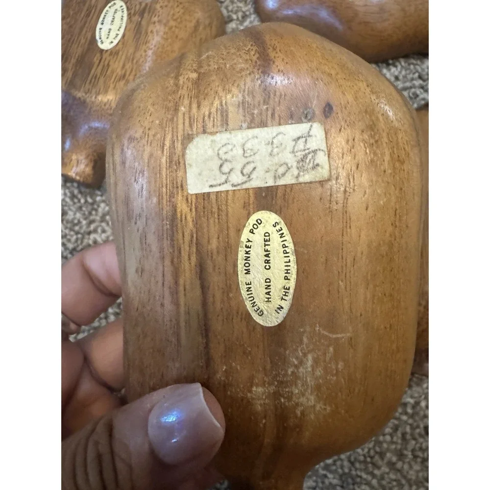 Vintage Monkey Pod Wood Capiz Bowls/Trays Set Of 4‎ Handcrafted Philippines